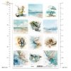 abstrakcja, marmur, alkohol ink, złote żyłki, morze, plaża, wybrzeże, horyzont, pejzaż, akwarela, japonki, klapki, kapelusz, muszle, okulary przeciwsłoneczne, drink, kokos, hamak, leżak, parasol plażowy